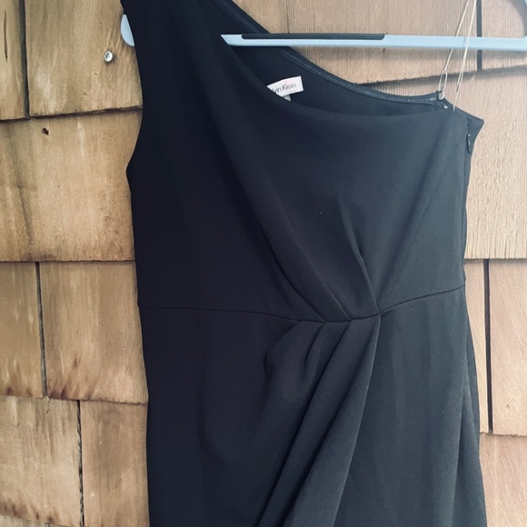 Calvin Klein Womens One Shoulder Gown with Waist Ruch Black Wrap Skirt Size 8 - Picture 10 of 14